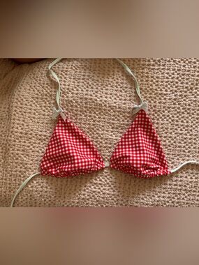 Red Gingham Triangle Bikini Top - Women's Swim